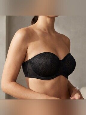 Wacoal 36G Black Strapless Lace Bandeau Bra Underwire Transparent